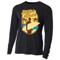 Surfer Dude Surfing Surfboarding Lover Sunset Beach Waves Cooling Performance Long Sleeve Crew