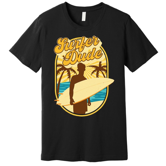 Surfer Dude Surfing Surfboarding Lover Sunset Beach Waves Premium T-Shirt