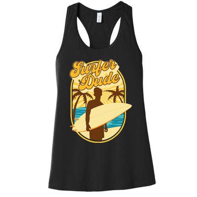 Surfer Dude Surfing Surfboarding Lover Sunset Beach Waves Women's Racerback Tank