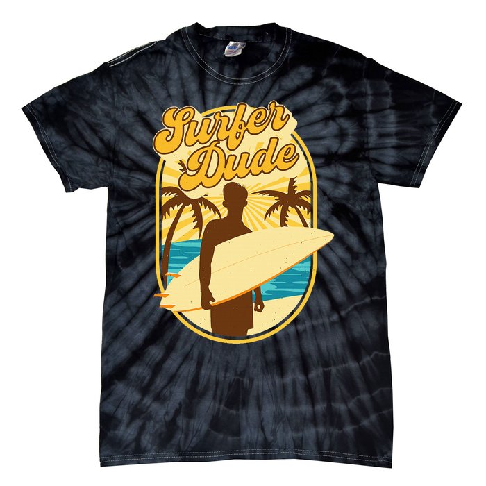 Surfer Dude Surfing Surfboarding Lover Sunset Beach Waves Tie-Dye T-Shirt