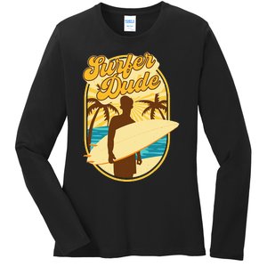 Surfer Dude Surfing Surfboarding Lover Sunset Beach Waves Ladies Long Sleeve Shirt