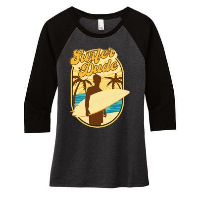 Surfer Dude Surfing Surfboarding Lover Sunset Beach Waves Women's Tri-Blend 3/4-Sleeve Raglan Shirt