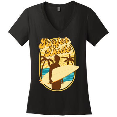 Surfer Dude Surfing Surfboarding Lover Sunset Beach Waves Women's V-Neck T-Shirt