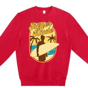 Surfer Dude Surfing Surfboarding Lover Sunset Beach Waves Premium Crewneck Sweatshirt