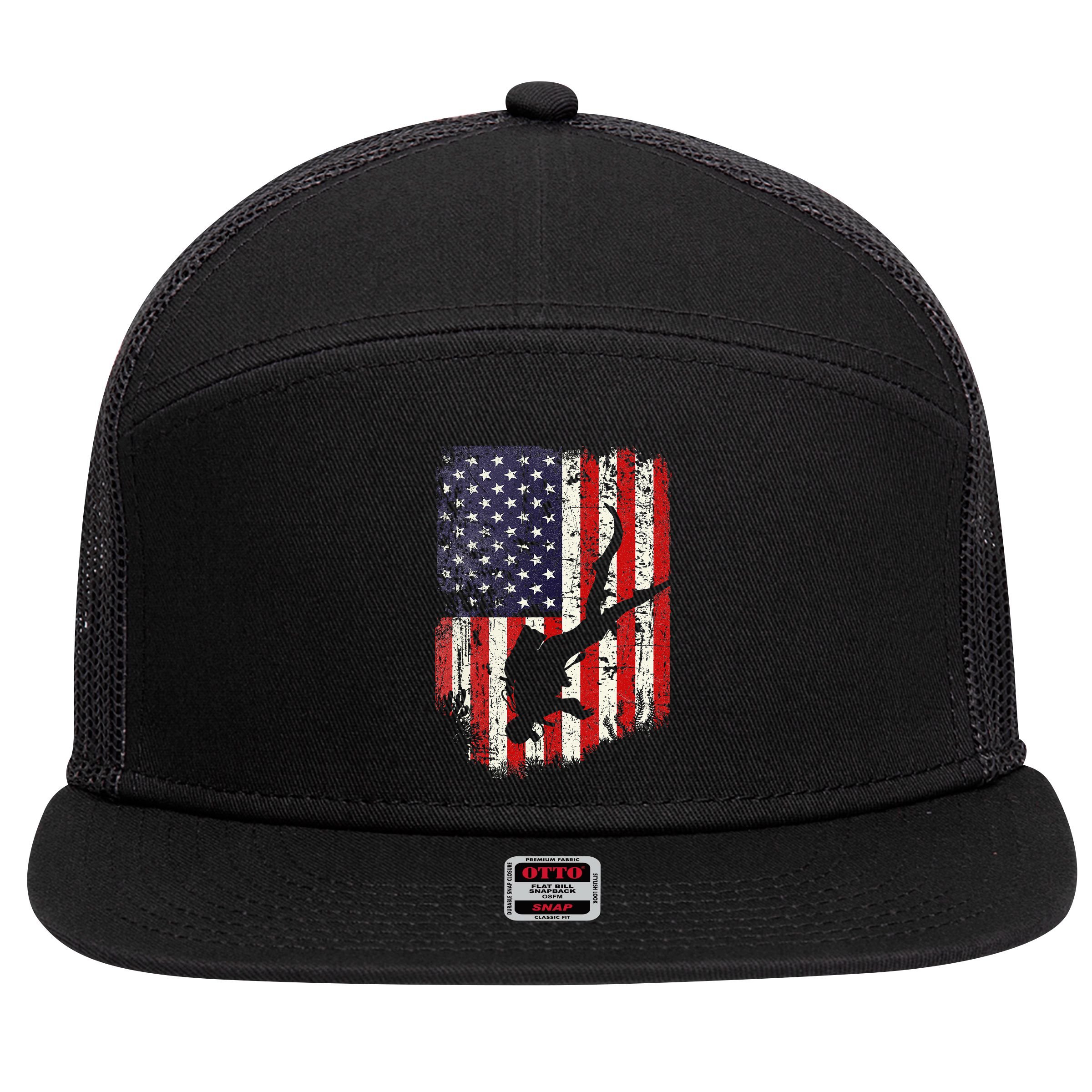 Scuba Diver Scuba Diving American Flag 7 Panel Mesh Trucker Snapback Hat