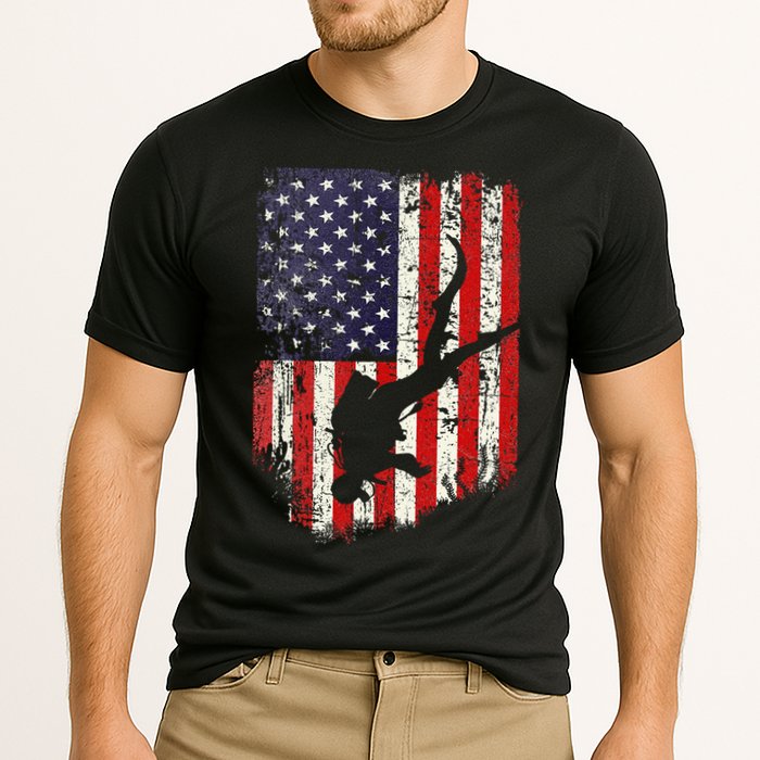 Scuba Diver Scuba Diving American Flag Cooling Performance Crew T-Shirt