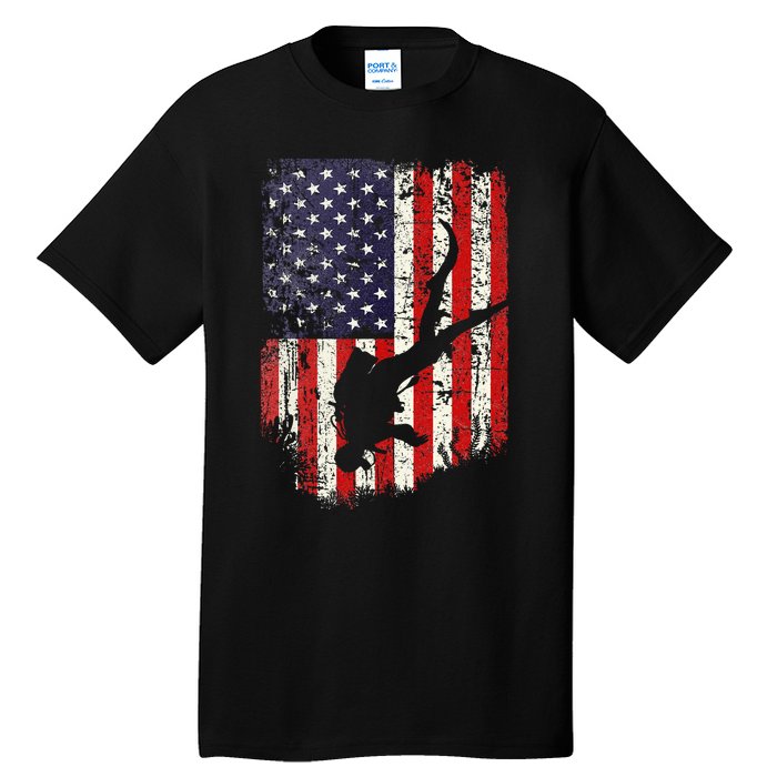 Scuba Diver Scuba Diving American Flag Tall T-Shirt