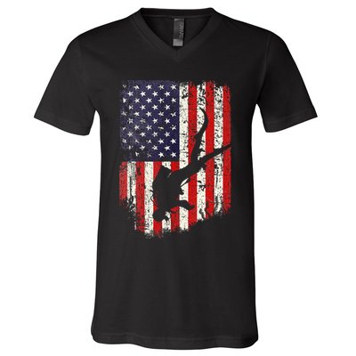 Scuba Diver Scuba Diving American Flag V-Neck T-Shirt