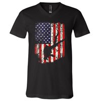 Scuba Diver Scuba Diving American Flag V-Neck T-Shirt