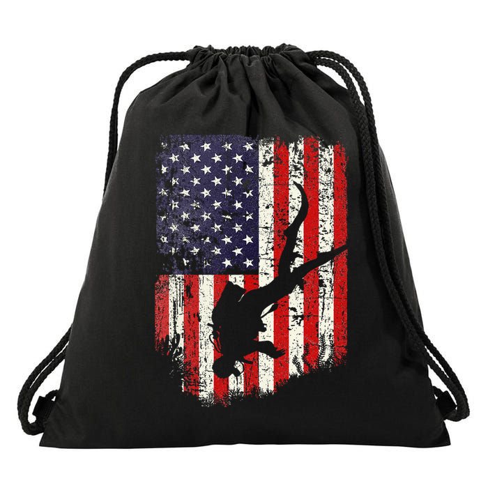 Scuba Diver Scuba Diving American Flag Drawstring Bag