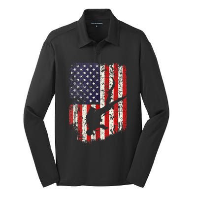 Scuba Diver Scuba Diving American Flag Silk Touch Performance Long Sleeve Polo