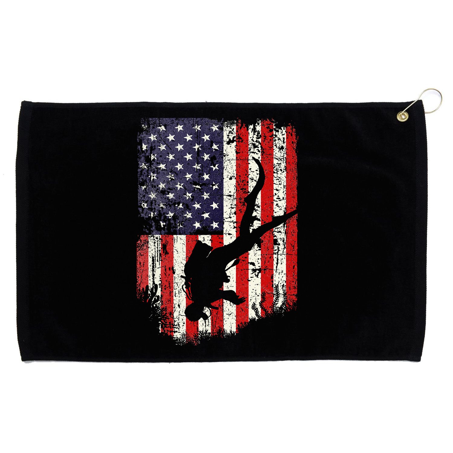 Scuba Diver Scuba Diving American Flag Grommeted Golf Towel
