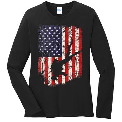 Scuba Diver Scuba Diving American Flag Ladies Long Sleeve Shirt