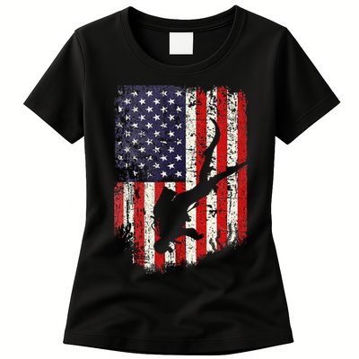Scuba Diver Scuba Diving American Flag Womens T-Shirt
