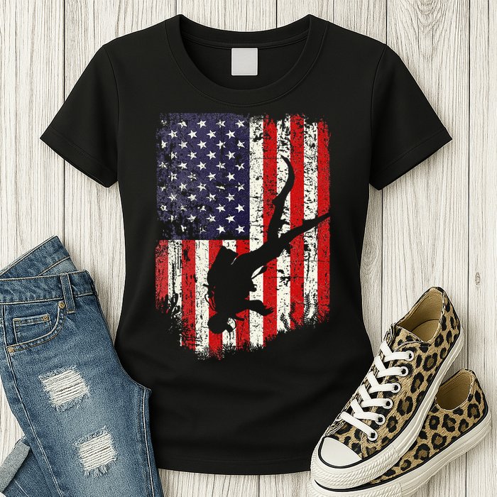 Scuba Diver Scuba Diving American Flag Womens T-Shirt