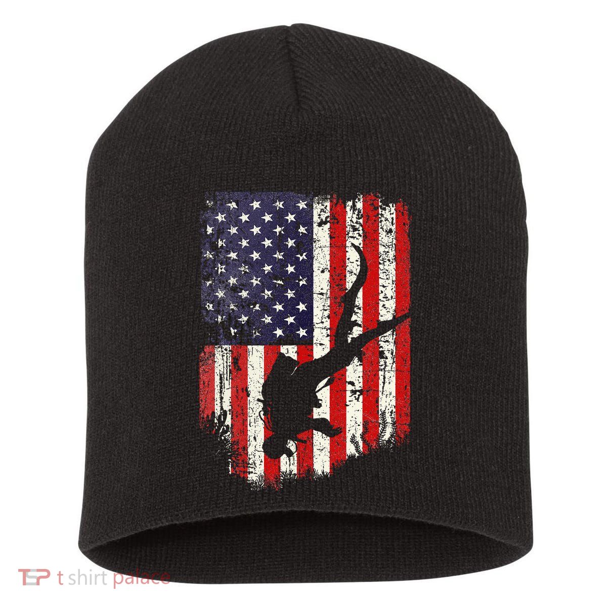 Scuba Diver Scuba Diving American Flag Short Acrylic Beanie
