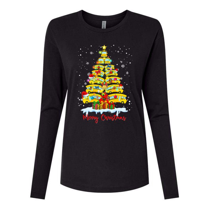 Student Delivery School Bus Driver Christmas Xmas Tree Womens Cotton Relaxed Long Sleeve T-Shirt