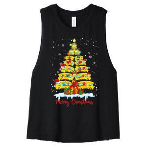 Student Delivery School Bus Driver Christmas Xmas Tree Women's Racerback Cropped Tank