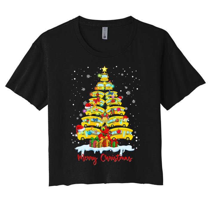 Student Delivery School Bus Driver Christmas Xmas Tree Women's Crop Top Tee