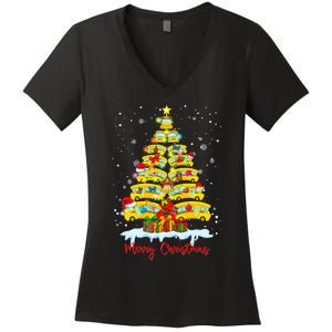 Student Delivery School Bus Driver Christmas Xmas Tree Women's V-Neck T-Shirt