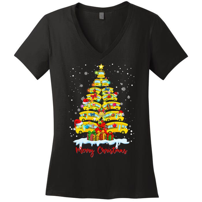 Student Delivery School Bus Driver Christmas Xmas Tree Women's V-Neck T-Shirt