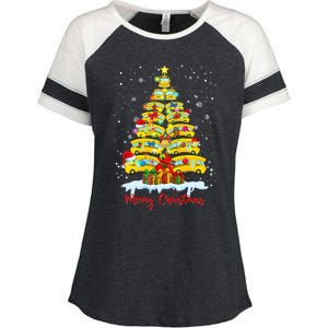 Student Delivery School Bus Driver Christmas Xmas Tree Enza Ladies Jersey Colorblock Tee