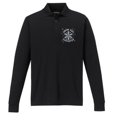 Snow Day Supporter Snowflake Winter Let It Snow  Performance Long Sleeve Polo