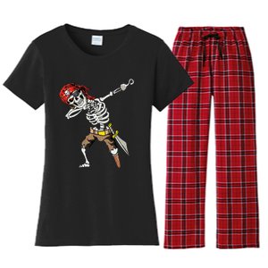 Spooky Dabbing Skeleton Pirate Halloween Costume Women's Flannel Pajama Set