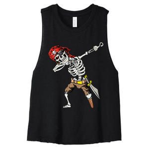 Spooky Dabbing Skeleton Pirate Halloween Costume Women's Racerback Cropped Tank