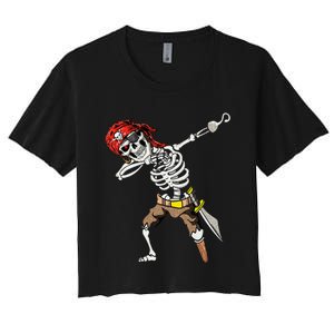 Spooky Dabbing Skeleton Pirate Halloween Costume Women's Crop Top Tee