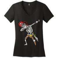 Spooky Dabbing Skeleton Pirate Halloween Costume Women's V-Neck T-Shirt