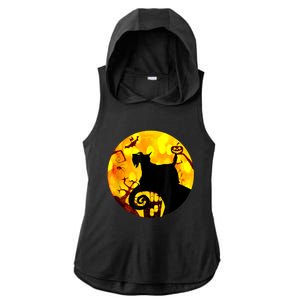 Scottie Dog Scary And Moon Funny Halloween Adults Costumes Ladies PosiCharge Tri-Blend Wicking Draft Hoodie Tank