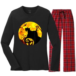 Scottie Dog Scary And Moon Funny Halloween Adults Costumes Women's Long Sleeve Flannel Pajama Set 