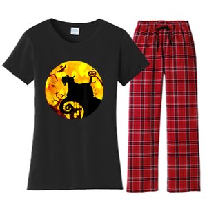 Scottie Dog Scary And Moon Funny Halloween Adults Costumes Women's Flannel Pajama Set