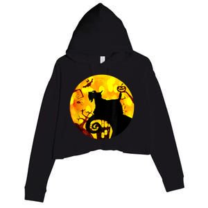 Scottie Dog Scary And Moon Funny Halloween Adults Costumes Crop Fleece Hoodie