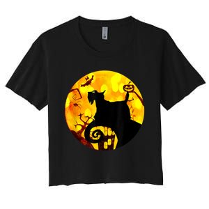 Scottie Dog Scary And Moon Funny Halloween Adults Costumes Women's Crop Top Tee