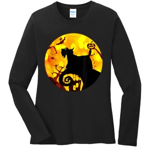 Scottie Dog Scary And Moon Funny Halloween Adults Costumes Ladies Long Sleeve Shirt