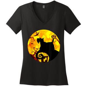 Scottie Dog Scary And Moon Funny Halloween Adults Costumes Women's V-Neck T-Shirt