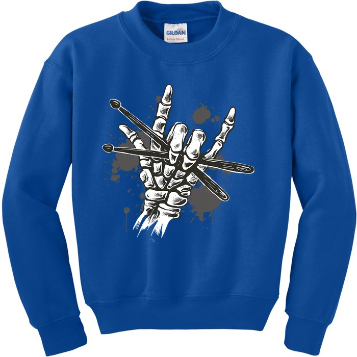 Skeleton Drum Sticks Rock Horns Hand Rock Drummer Cool Gift Kids Sweatshirt