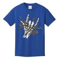 Skeleton Drum Sticks Rock Horns Hand Rock Drummer Cool Gift Kids T-Shirt