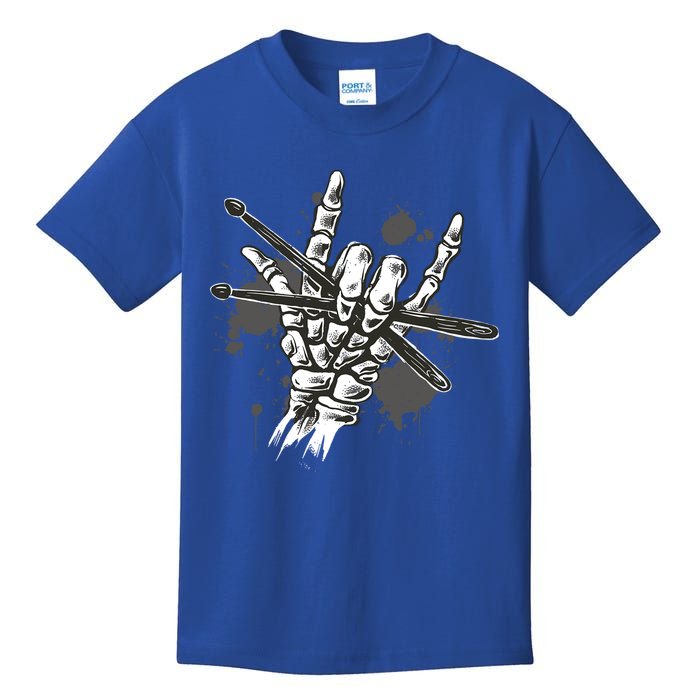 Skeleton Drum Sticks Rock Horns Hand Rock Drummer Cool Gift Kids T-Shirt