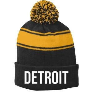 Simple Detroit Stripe Pom Pom Beanie