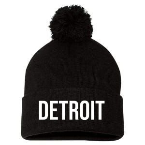 Simple Detroit Pom Pom 12in Knit Beanie