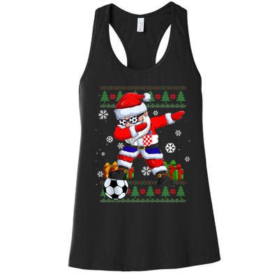 Soccer Dabbing Santa Croatia Flag Ugly Christmas Sweater Tank Top Women's Racerback Tank