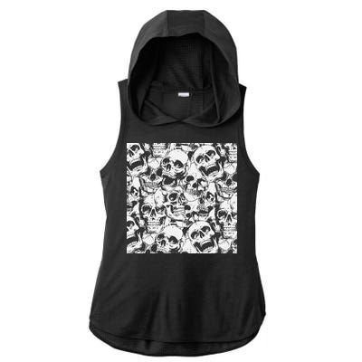 Spooky Deadly Skulls Ladies PosiCharge Tri-Blend Wicking Draft Hoodie Tank