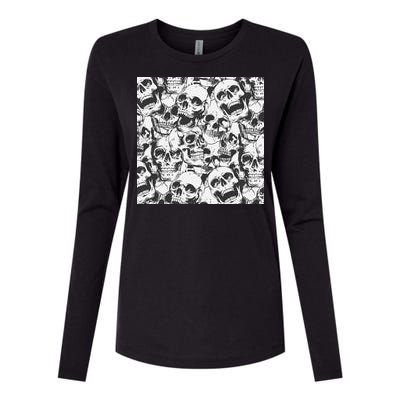 Spooky Deadly Skulls Womens Cotton Relaxed Long Sleeve T-Shirt