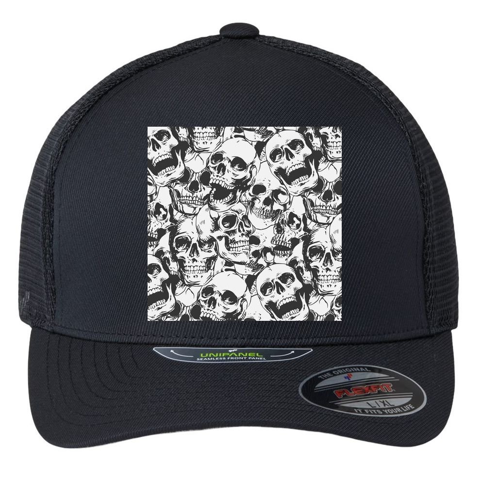 Spooky Deadly Skulls Flexfit Unipanel Trucker Cap