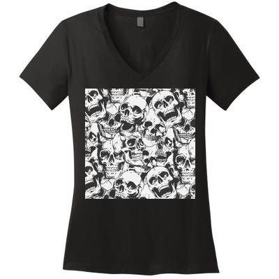 Spooky Deadly Skulls Women's V-Neck T-Shirt