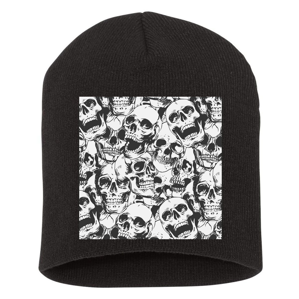 Spooky Deadly Skulls Short Acrylic Beanie