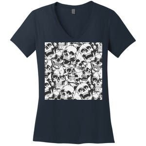 Spooky Deadly Skulls Women's V-Neck T-Shirt